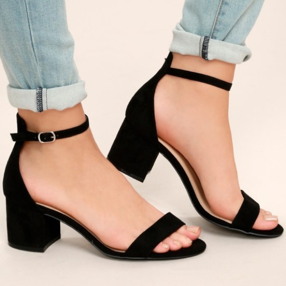 Lulu’s Harper Black Suede Ankle Strap Block Heels